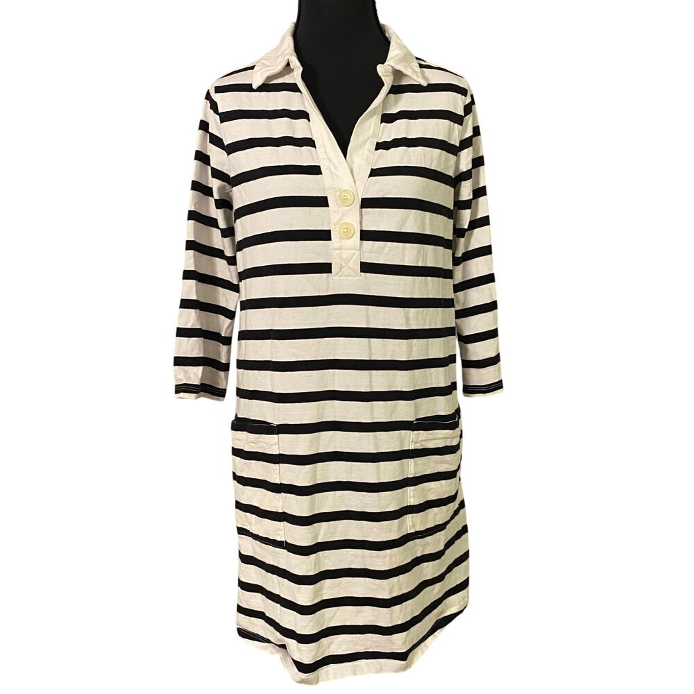 The Nines by HATCH Maternity Dress S Black White Breton Stripe Cotton Polo Prep